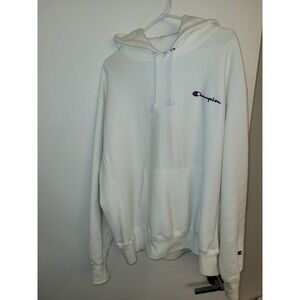 Champion Reverse Weave Hoodie White‎ XL Pullover Sweatshirt  Cotton Rare Script
